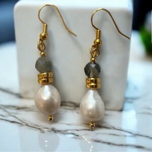 Real Pearl and labradorite Dangle Earrings